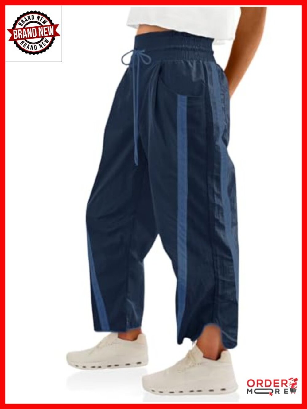 Wide Leg Drawstring Sweatpants 100% Polyamide High Rise Ankle Length Track Pants